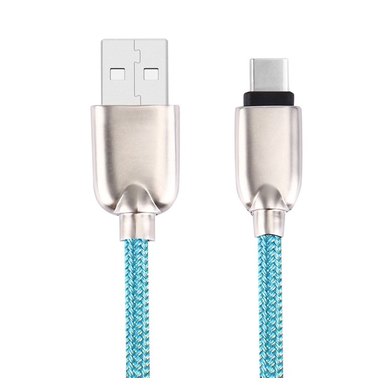 1m Zinc Alloy USB Type-c Data Sync Charging Woven Cable for HTC 10/LG G5 - Blue-3