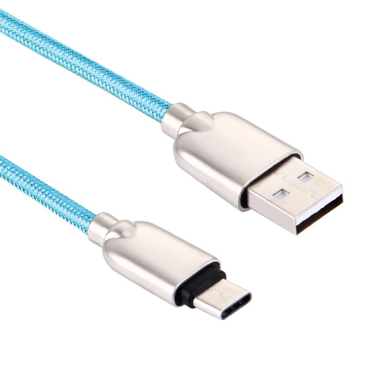 1m Zinc Alloy USB Type-c Data Sync Charging Woven Cable for HTC 10/LG G5 - Blue-4