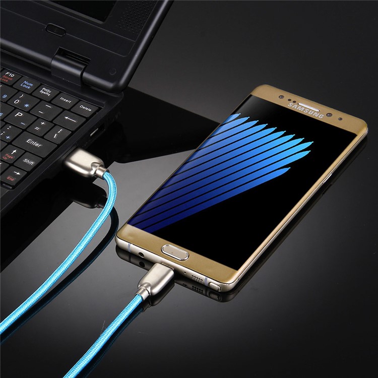 1m Zinc Alloy USB Type-c Data Sync Charging Woven Cable for HTC 10/LG G5 - Blue-6