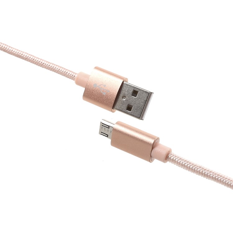 3M 2A Woven Pattern Micro USB Data Sync Charging Cord for Samsung HTC Huawei - Rose Gold Color-4