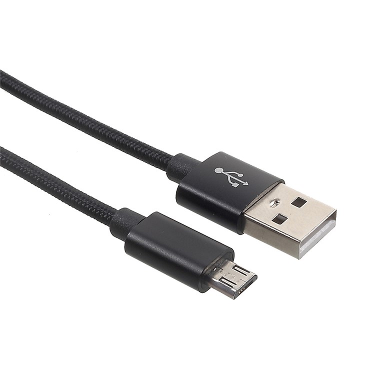 1M 2A Woven Pattern Micro USB Data Sync Charging Cable for Samsung HTC Huawei - Black-1