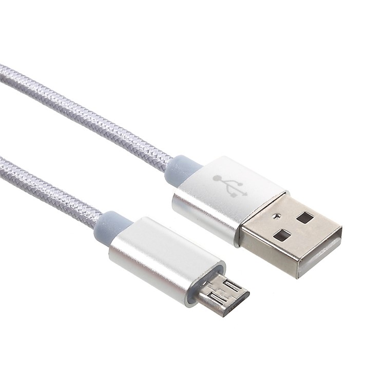 1M 2A Woven Pattern Micro USB Data Sync Charger Cable for Samsung HTC Huawei - White-1