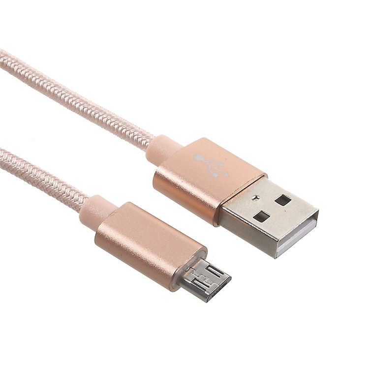 1M 2A Woven Pattern Micro USB Data Syncing Charging Cable for Samsung HTC Huawei - Rose Gold Color-1