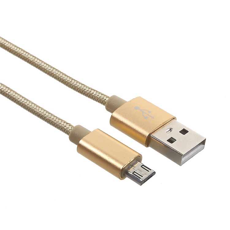 1M 2A Woven Pattern Micro USB Data Sync Charging Cord Cable for Samsung HTC Huawei - Gold Color-1