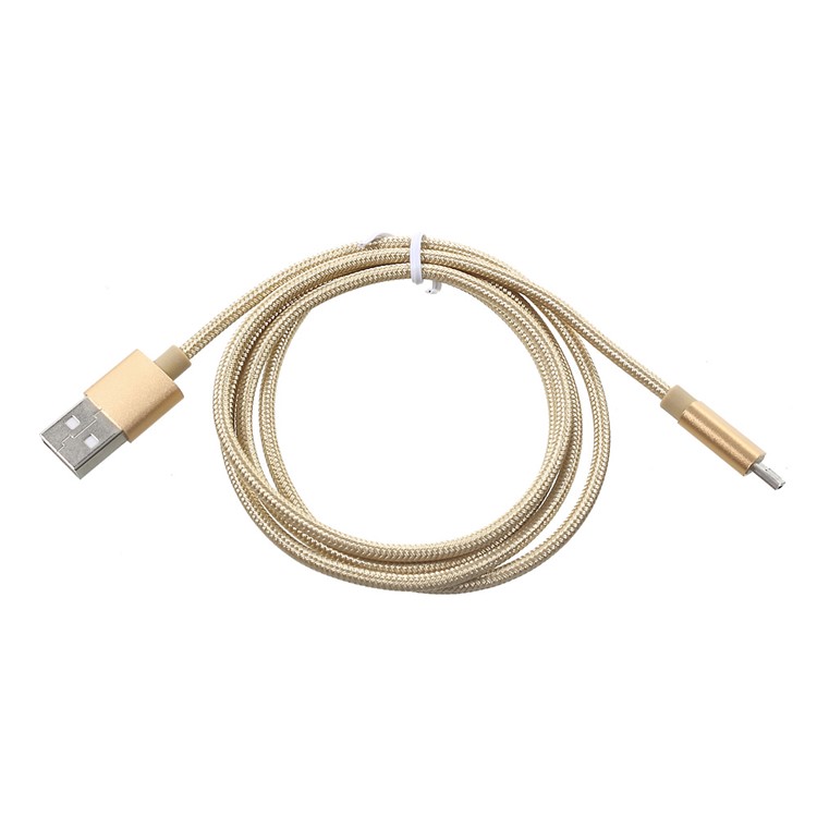 1M 2A Woven Pattern Micro USB Data Sync Charging Cord Cable for Samsung HTC Huawei - Gold Color-4