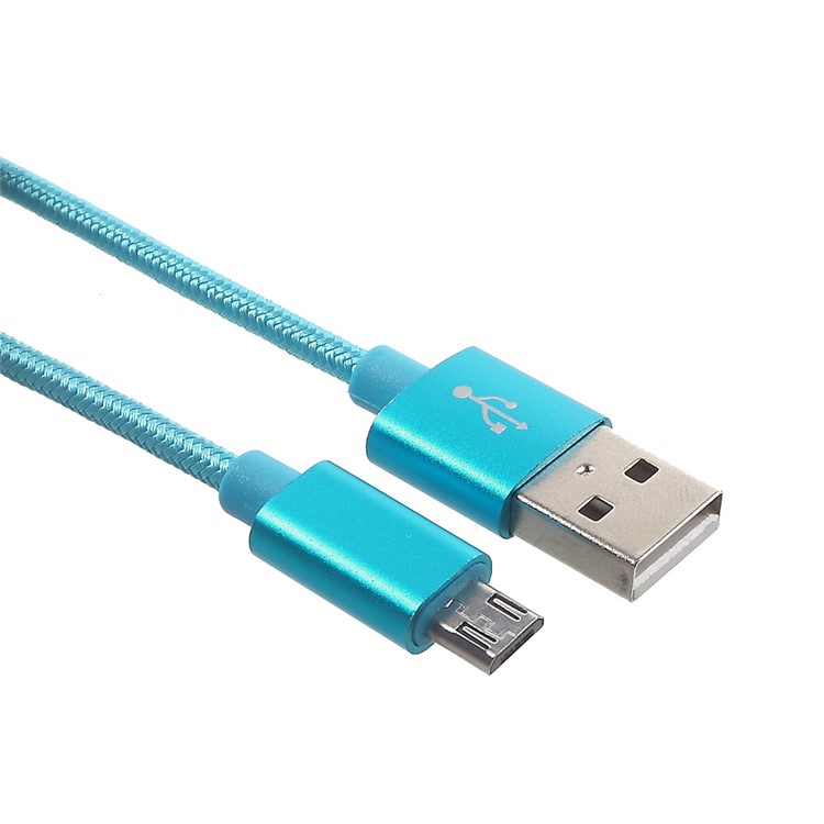 1M 2A Woven Pattern Micro USB Sync Data Charging Cable for Samsung HTC Huawei - Blue-1