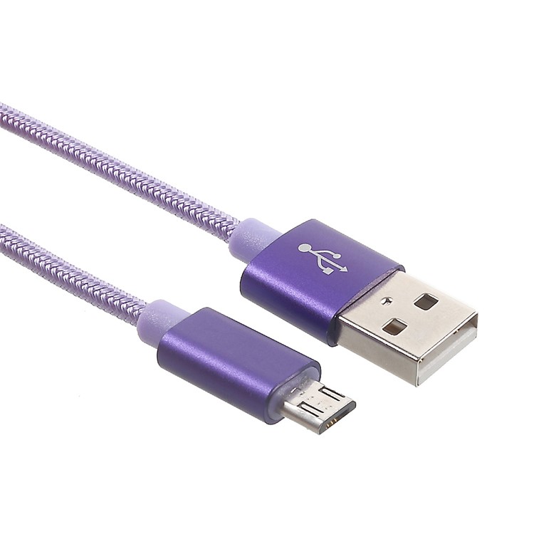 1M 2A Woven Pattern High Speed Micro USB Data Sync Charging Cable for Samsung HTC Huawei - Purple-1