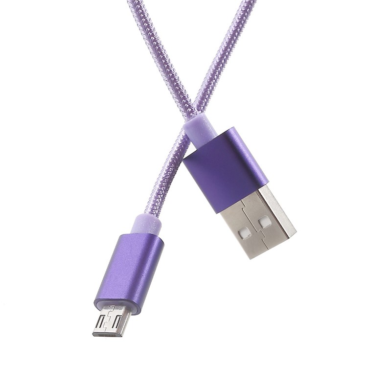 1M 2A Woven Pattern High Speed Micro USB Data Sync Charging Cable for Samsung HTC Huawei - Purple-4