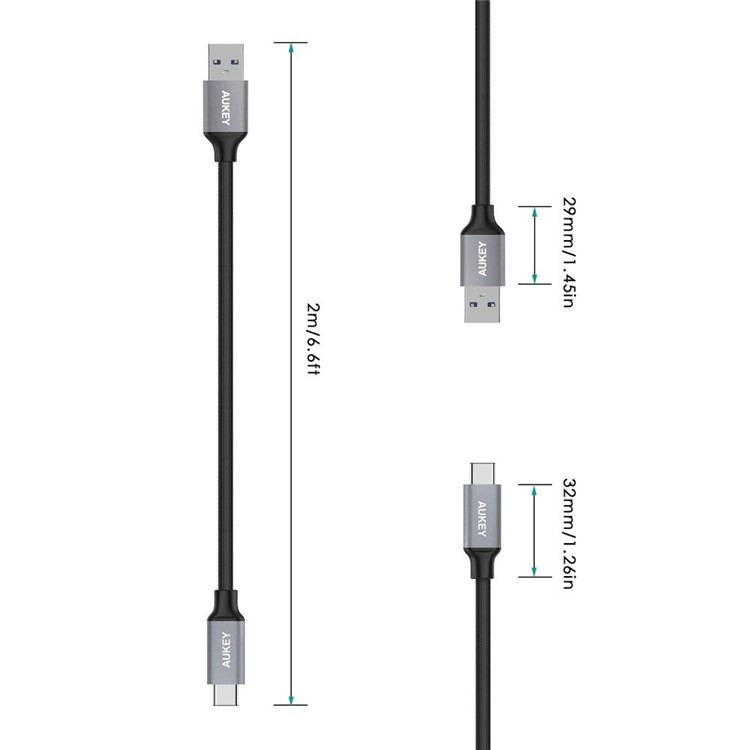 AUKEY CB-CD3 2M USB 3.0 to Type C Sync Charge Braided Nylon Cable for Xiaomi Mi 5/LG G5 Etc-3