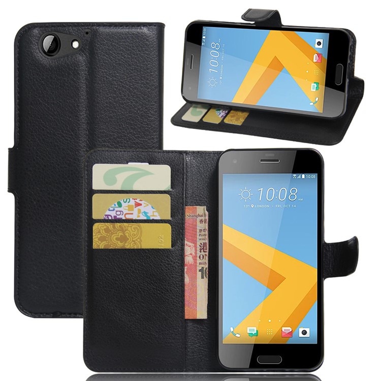 Litchi Skin Leather Wallet Case for HTC One A9s - Black-1