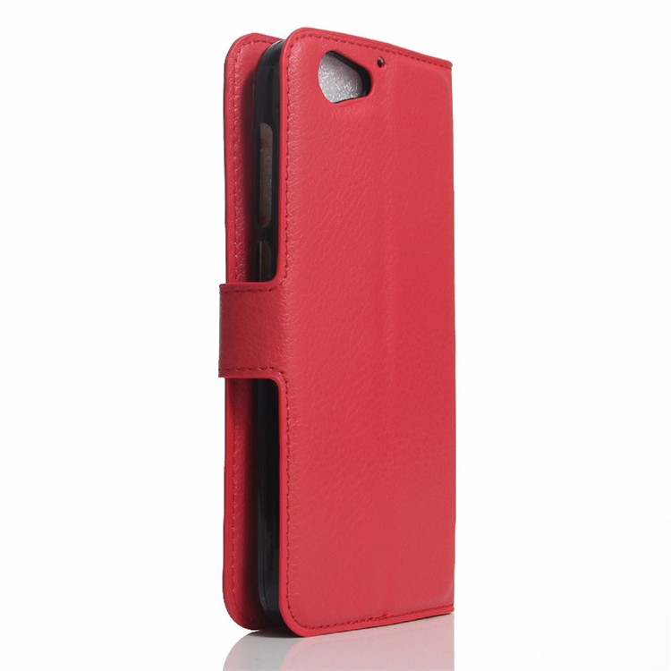 Litchi Skin Leather Wallet Case Cover for HTC One A9s - Red-3