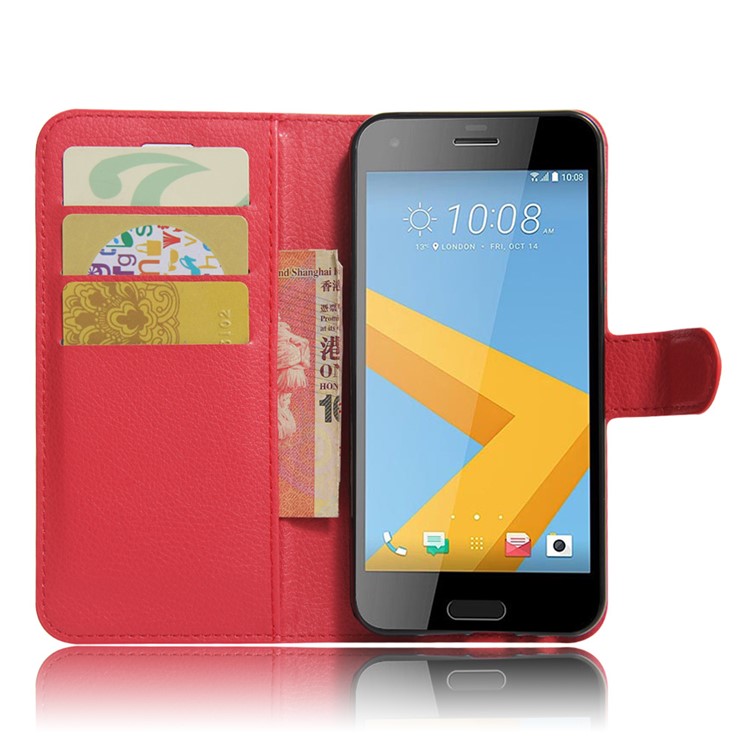 Litchi Skin Leather Wallet Case Cover for HTC One A9s - Red-4