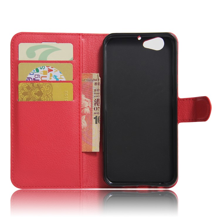 Litchi Skin Leather Wallet Case Cover for HTC One A9s - Red-5