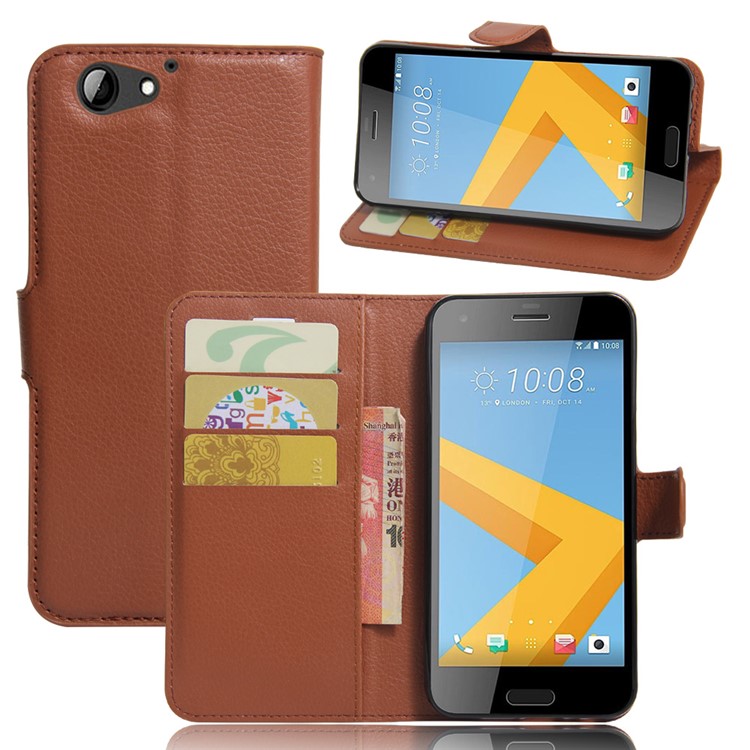 Litchi Skin Wallet Leather Stand Cover for HTC One A9s - Brown-1
