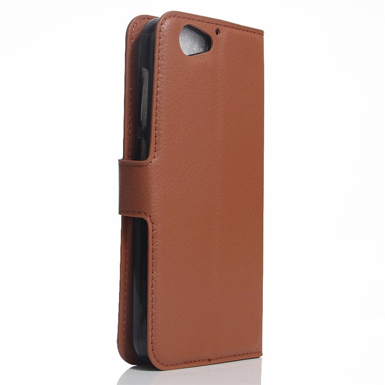Litchi Skin Wallet Leather Stand Cover for HTC One A9s - Brown-3