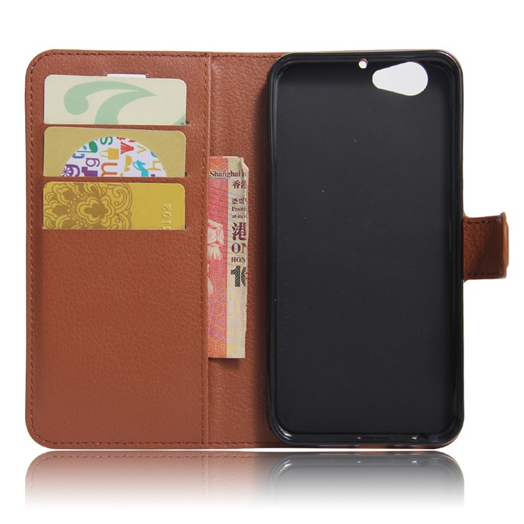 Litchi Skin Wallet Leather Stand Cover for HTC One A9s - Brown-6