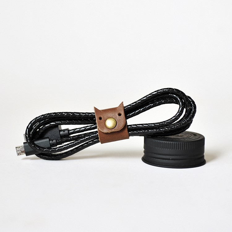 MAOXIN MFI Genuine Leather Woven Lightning 8Pin Data Charging Cable - Black-1