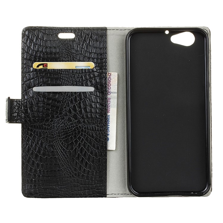 Crocodile Flip Stand Leather Wallet Phone Case for HTC One A9s - Black-4