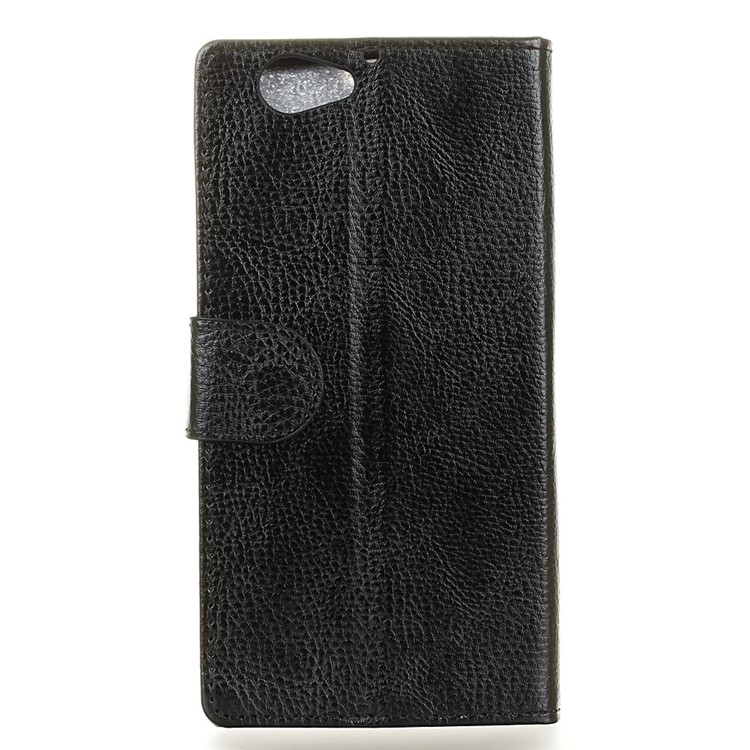 Litchi Stand Wallet PU Leather Phone Cover Case for HTC One A9s - Black-2