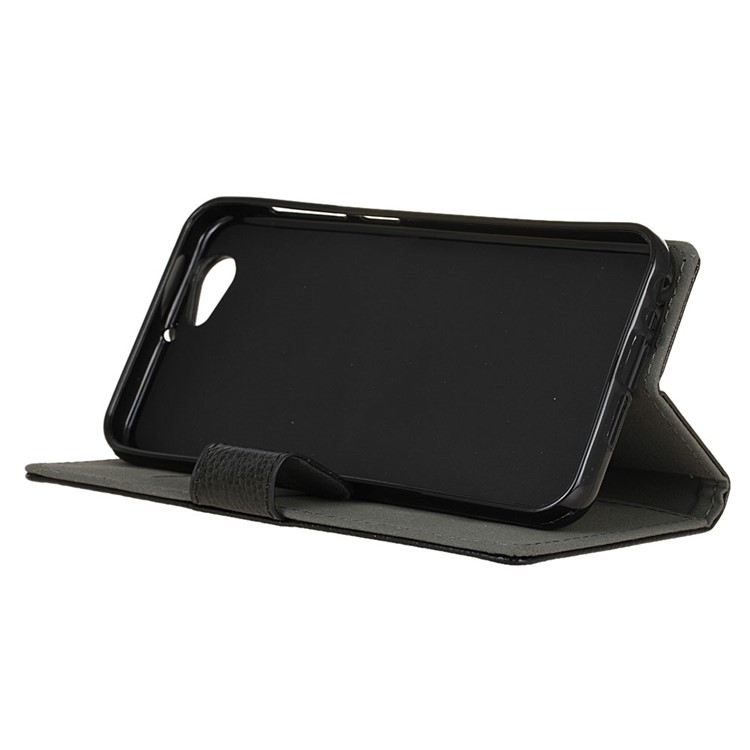 Litchi Stand Wallet PU Leather Phone Cover Case for HTC One A9s - Black-4