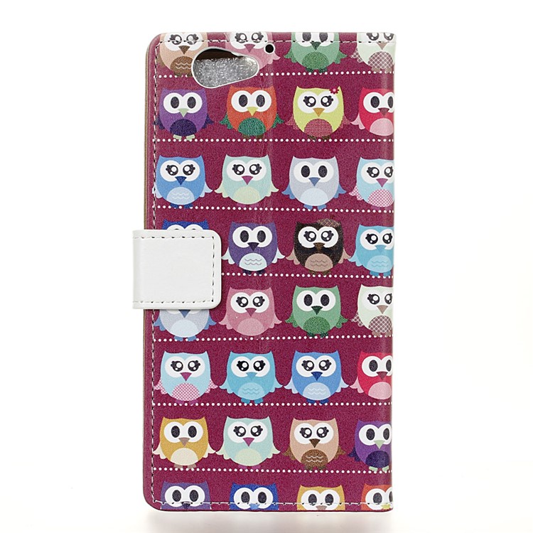 Multiple Owls Leather Wallet Case for HTC One A9s - Purple Background-2
