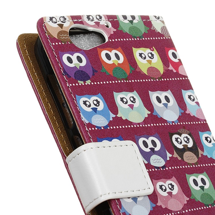 Multiple Owls Leather Wallet Case for HTC One A9s - Purple Background-3
