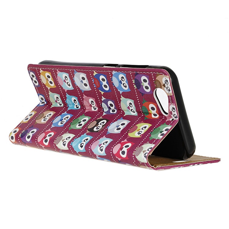 Multiple Owls Leather Wallet Case for HTC One A9s - Purple Background-4