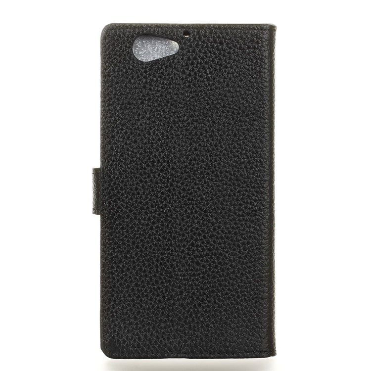 For HTC One A9s Genuine Leather Wallet Case Stand Lychee Texture - Black-2