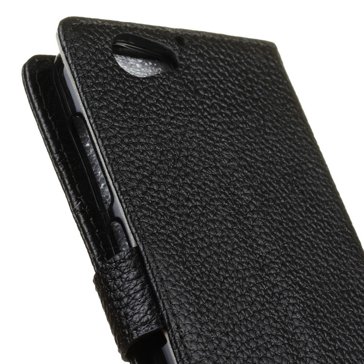 For HTC One A9s Genuine Leather Wallet Case Stand Lychee Texture - Black-3