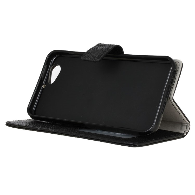 For HTC One A9s Genuine Leather Wallet Case Stand Lychee Texture - Black-5