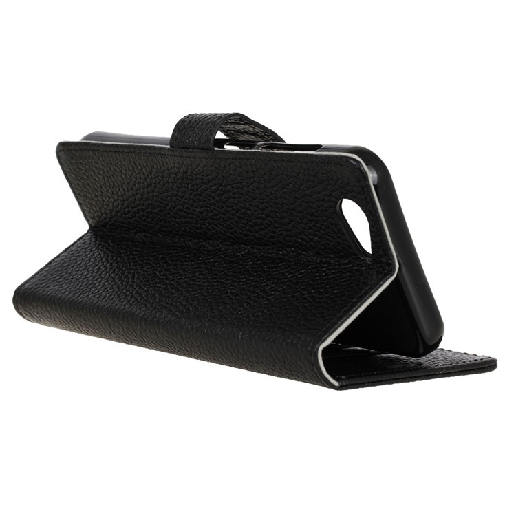 For HTC One A9s Genuine Leather Wallet Case Stand Lychee Texture - Black-6