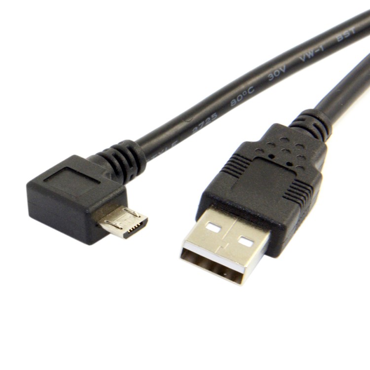 5m 90-degree Left Angle Micro USB Male to USB 2.0 Data Charge Cable - Black-1