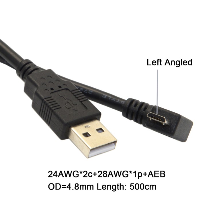 5m 90-degree Left Angle Micro USB Male to USB 2.0 Data Charge Cable - Black-7