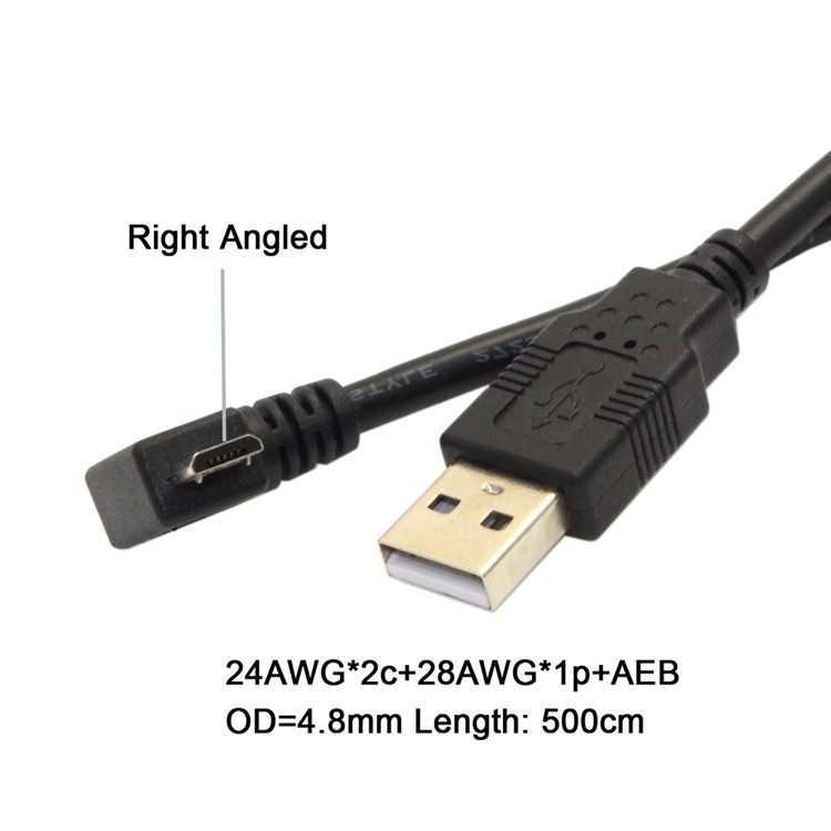 5m 90-degree Right Angle Micro USB Male to USB 2.0 Charge Sync Cable - Black-7