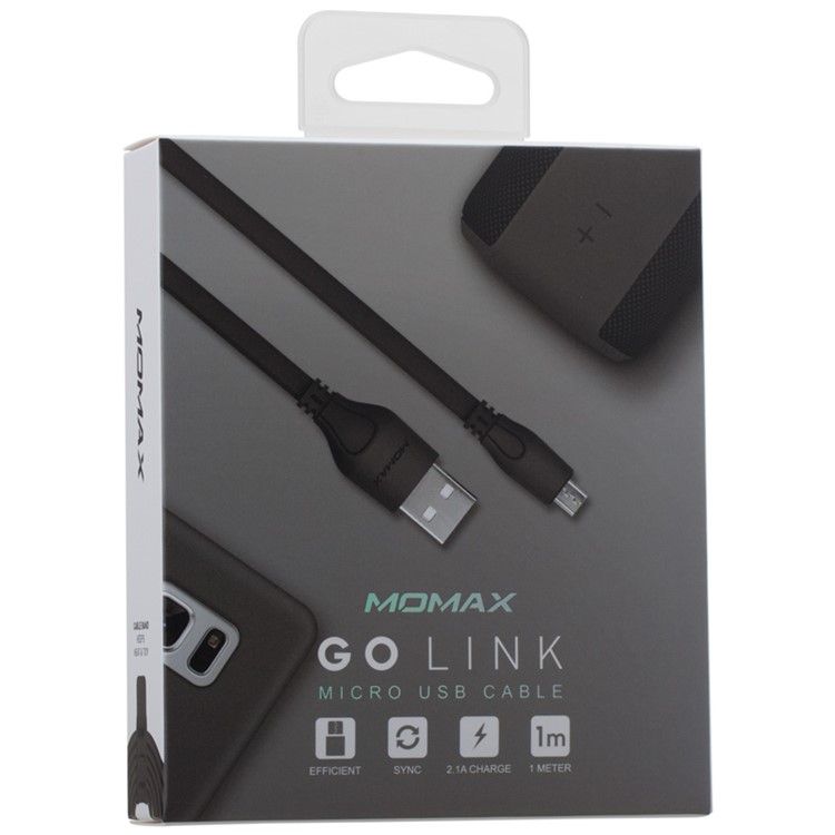 MOMAX 1M 2.1A Flat Noodle Micro USB Data Sync Charging Cable for Samsung HTC LG - Black-8