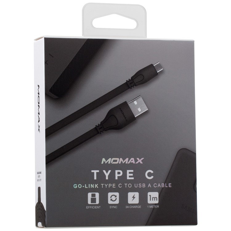 MOMAX 1M 3.0A Noodle Shape Type-C Data Sync Charging Cable for Samsung HTC LG - Black-9