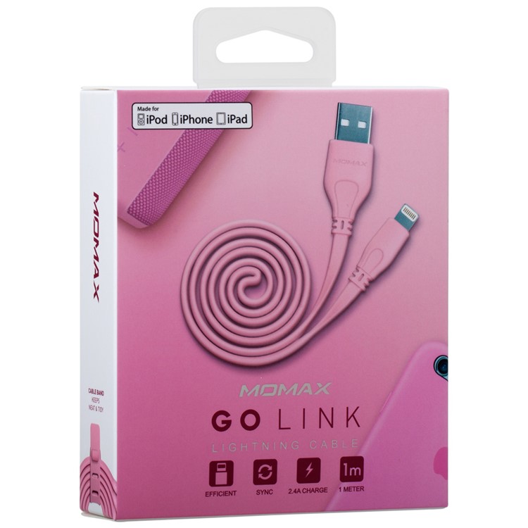 MOMAX 1M MFI Certified 2.4A Lightning 8-pin Data Sync Charging Cable for iPhone/iPad/iPod - Pink-9