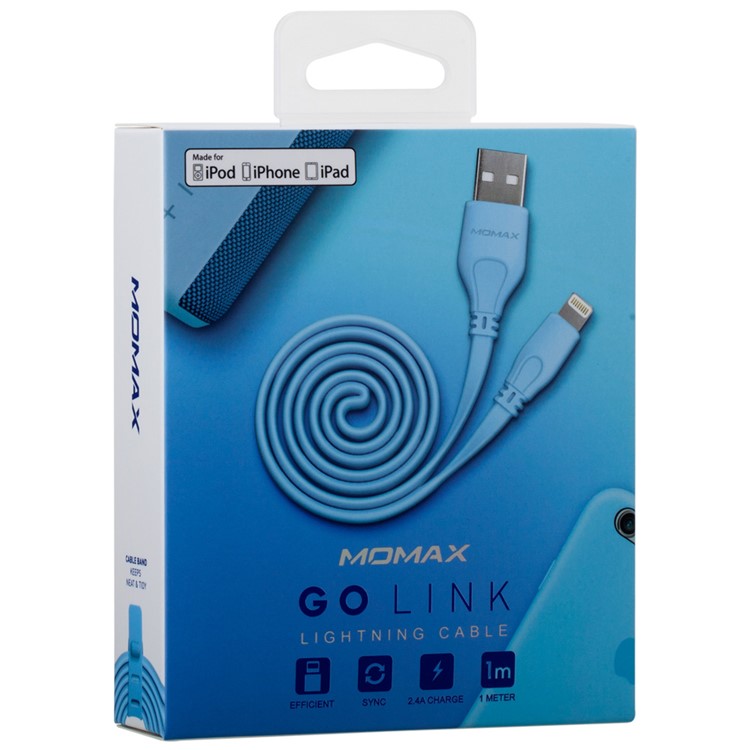 MOMAX 1M MFI Certified Flat Noodle Lightning 8-pin Data Charge Cable Cord for iPhone/iPad/iPod - Blue-9