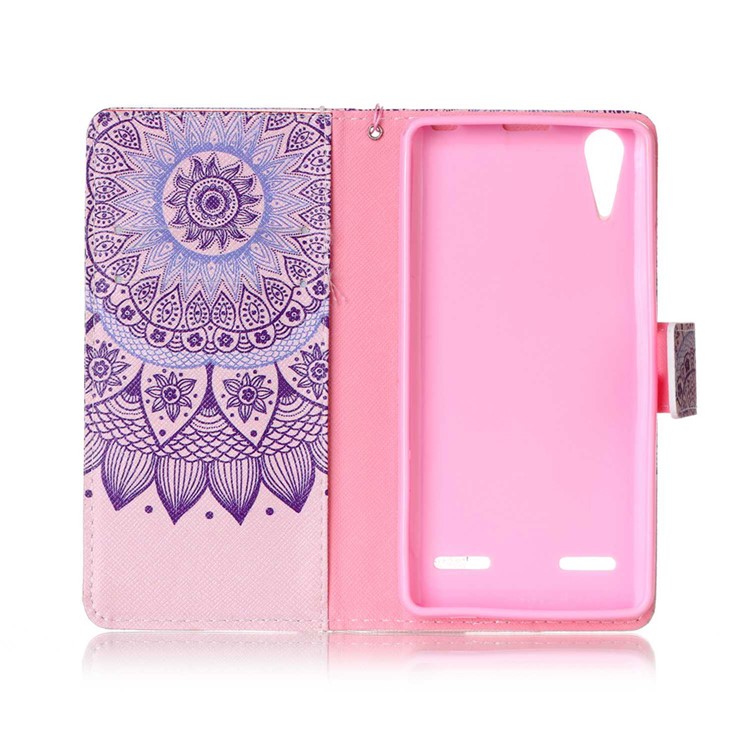 Patterned Leather Wallet Cover with Strap for Lenovo A6000 - Mandala Flowers-3