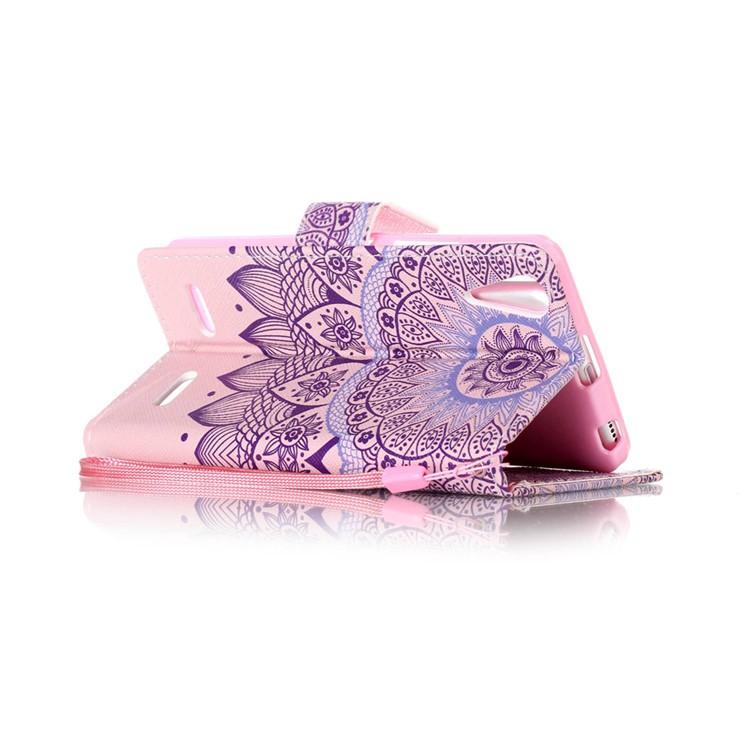 Patterned Leather Wallet Cover with Strap for Lenovo A6000 - Mandala Flowers-4