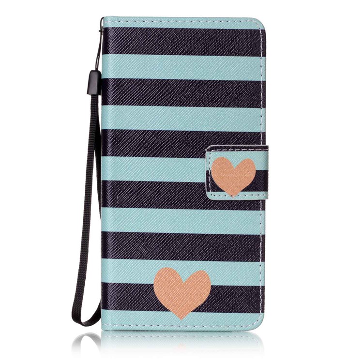 Patterned Leather Wallet Case Accessory with Strap for Lenovo A6000 - Stripes and Hearts-1