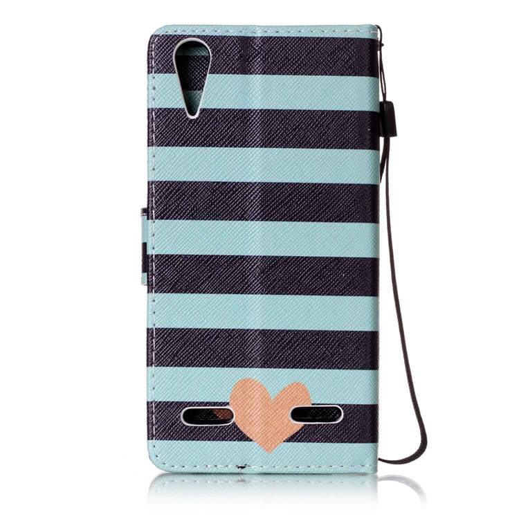 Patterned Leather Wallet Case Accessory with Strap for Lenovo A6000 - Stripes and Hearts-2