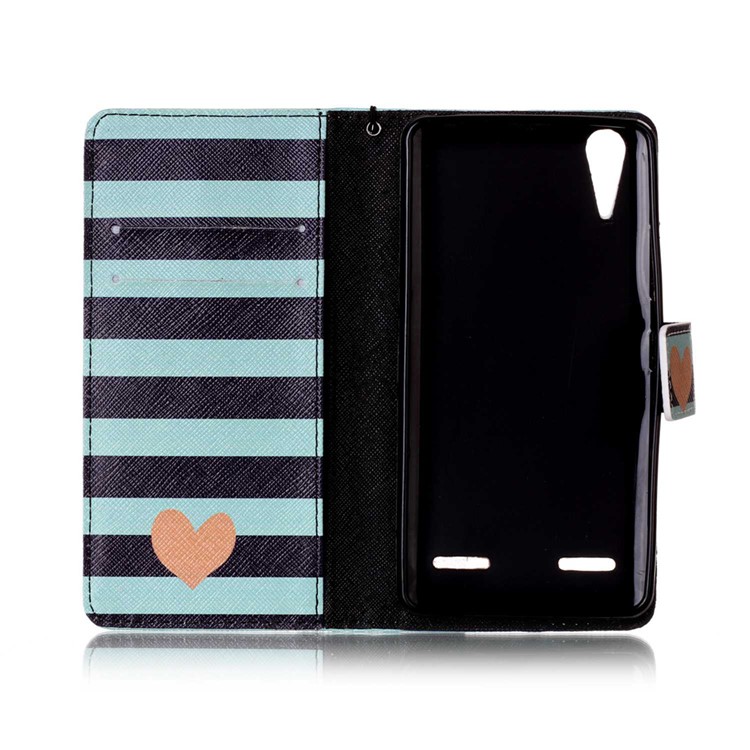 Patterned Leather Wallet Case Accessory with Strap for Lenovo A6000 - Stripes and Hearts-3