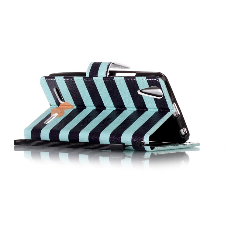 Patterned Leather Wallet Case Accessory with Strap for Lenovo A6000 - Stripes and Hearts-4
