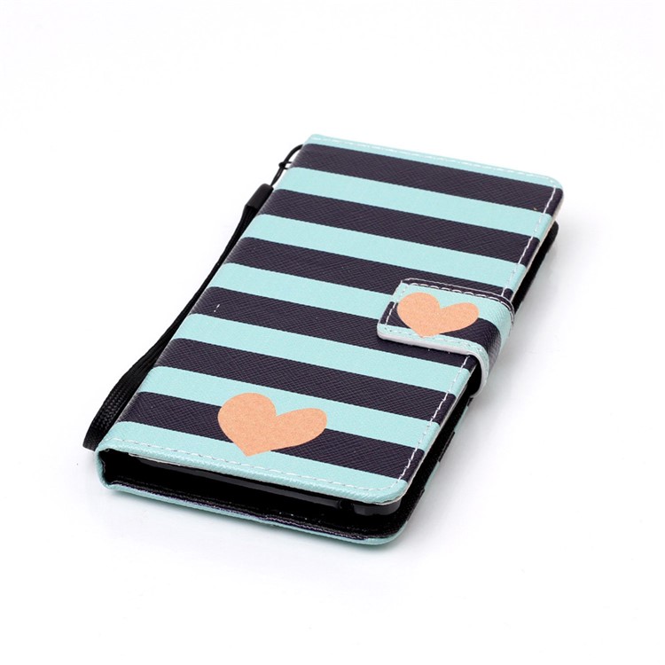 Patterned Leather Wallet Case Accessory with Strap for Lenovo A6000 - Stripes and Hearts-5