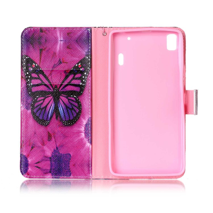 Patterned Leather Wallet Case with Strap for Lenovo A7000 / A7000 Plus/ K3 Note - Butterfly and Flower-3