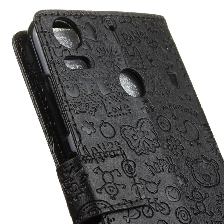 Cartoon Graffiti Leather Stand Wallet Phone Case for HTC Desire 10 Pro - Black-3