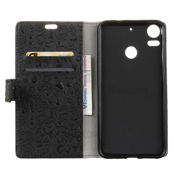 Cartoon Graffiti Leather Stand Wallet Phone Case for HTC Desire 10 Pro - Black-4