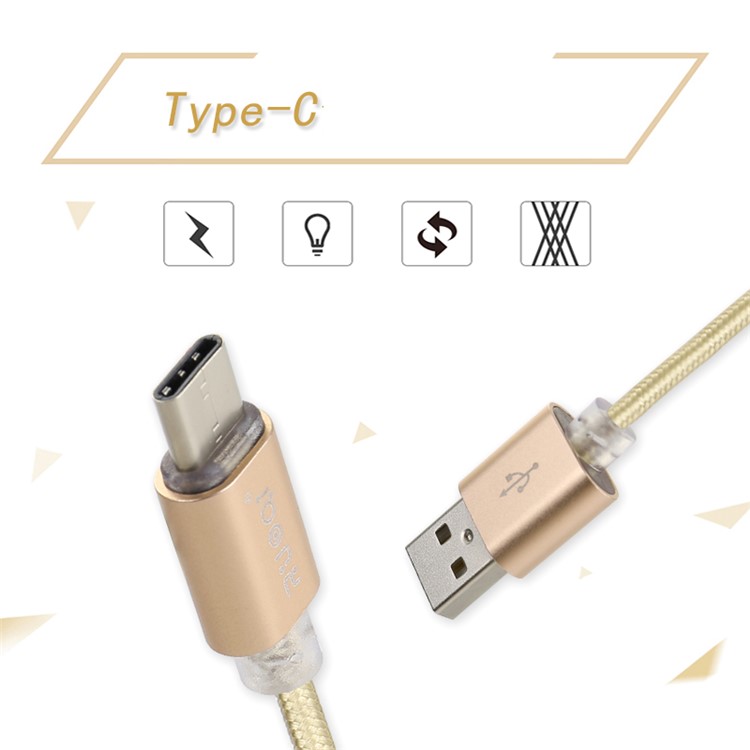 ZUOQI ZQ-TPC01 Woven Pattern Type-C Data Sync Charging Cable for Samsung HTC LG - Gold-1