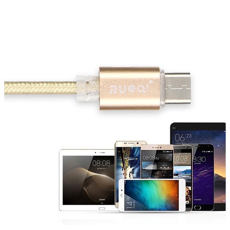 ZUOQI ZQ-TPC01 Woven Pattern Type-C Data Sync Charging Cable for Samsung HTC LG - Gold-3